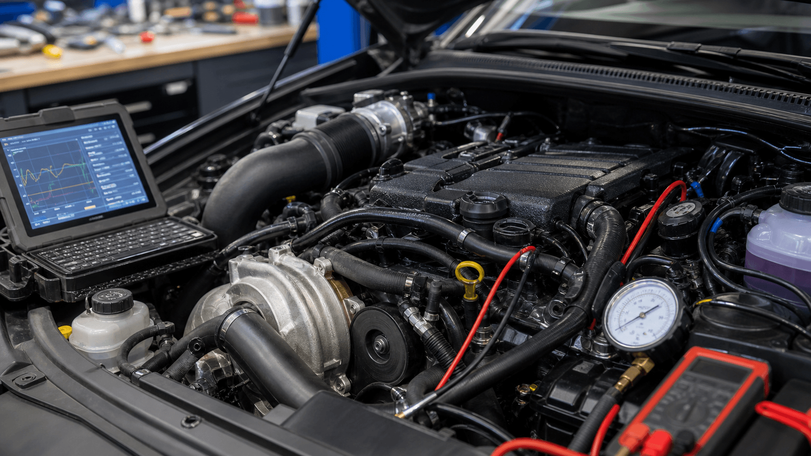 Unbranded performance engine bay with diagnostic equipment